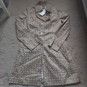 Sigrid Olsen Multicolor Geometric Trench Coat Rain Jacket Gray Pink Orange Sz 4